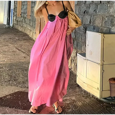 Women's Beach V-neck Sling Pleated Summer Backless Sleeveless Dress