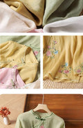 Linen Vintage Summer Embroidery Blouses Top
