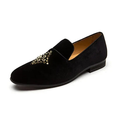 Velvet Embroidery Luxury Brand  Rivet  Formal Party Wedding Shoes Slip On Loafers