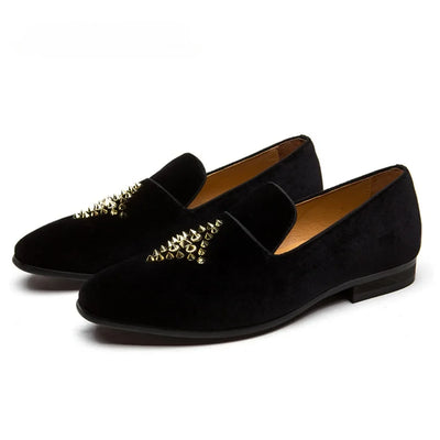 Velvet Embroidery Luxury Brand  Rivet  Formal Party Wedding Shoes Slip On Loafers
