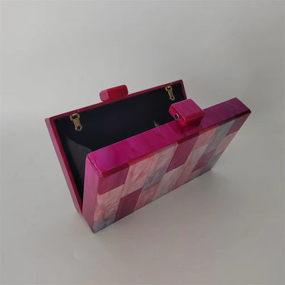 Pearl Hot Rose Pink Plaid Acrylic  Evening Clutch Bags