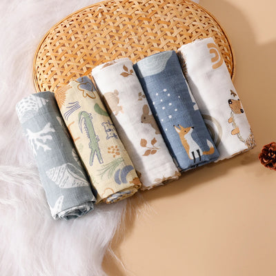 HappyFlute New Print 5Pcs/set  Soft Muslin Swaddle