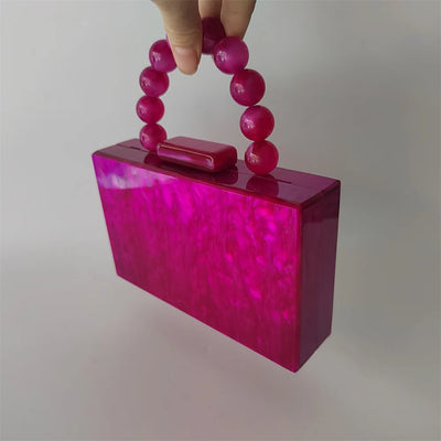 Pearl Hot Rose Pink Plaid Acrylic  Evening Clutch Bags