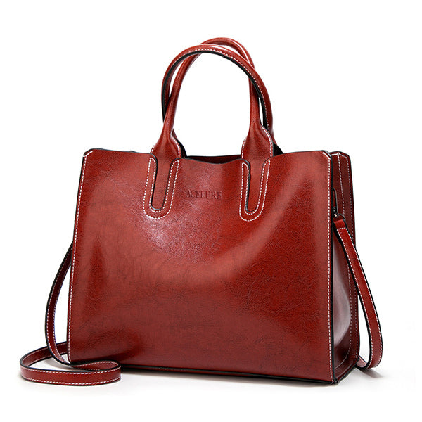 High-Quality Spanish Brand Trunk Leather Tote Shoulder Ladies Bag