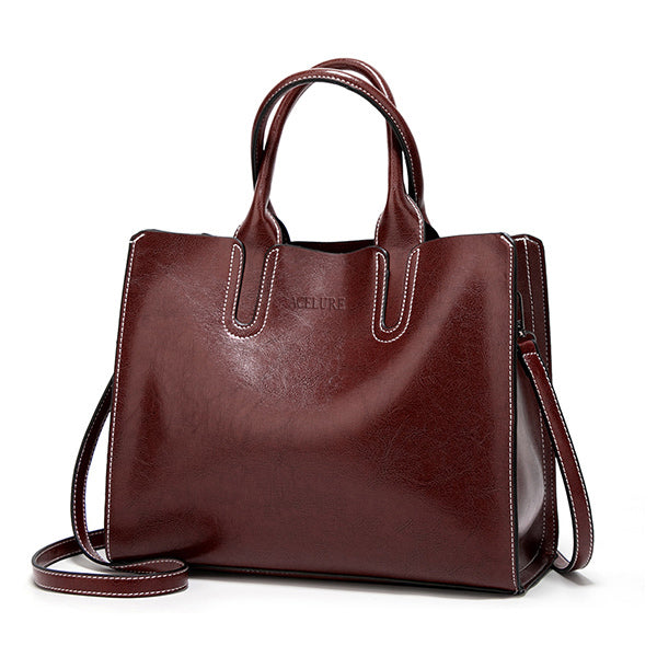High-Quality Spanish Brand Trunk Leather Tote Shoulder Ladies Bag