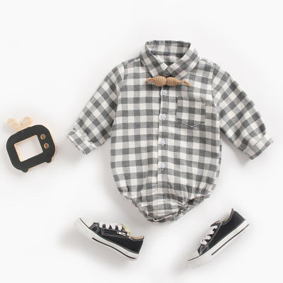 Newborn Baby Boys Bodysuits Fashion Plaid Long Sleeve