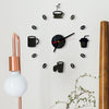 3D Mirror Wall Clock Self Adhesive Modern Mute Acrylic Art Analog Kitchen DIY Coffee Cups Decor