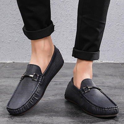 Breathable Comfortable Checkered Embossing Leather Loafers