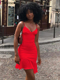 Elegant V Neck Ruffles Strap Sexy Sleeveless Bodycon Dress