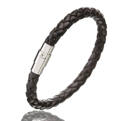 Genuine Leather Braided & Stainless Steel Magnetic Clasp Bracelet