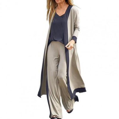 Stylish Cardigan Coat Sling Top Pants Homewear Set (3Pc) Outfit