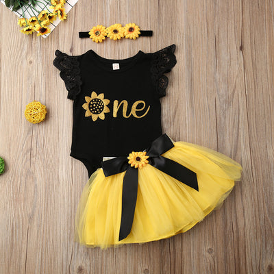 3Pcs Baby Girl  Lace Ruffle Sleeveless Romper Set