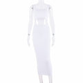 Ribbed knitted two pieces set long skirt crop tank top sexy elegant festival matching co-ord