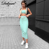 Ribbed knitted two pieces set long skirt crop tank top sexy elegant festival matching co-ord