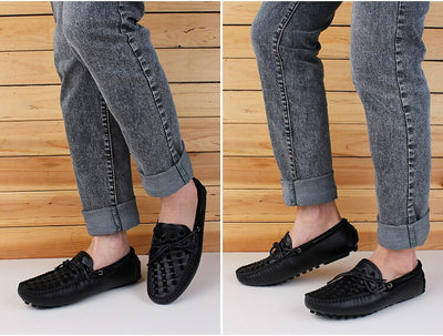 Breathable Comfortable Checkered Embossing Leather Loafers