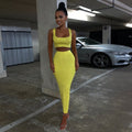 Ribbed knitted two pieces set long skirt crop tank top sexy elegant festival matching co-ord