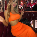 Ribbed knitted two pieces set long skirt crop tank top sexy elegant festival matching co-ord