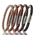Genuine Leather Braided & Stainless Steel Magnetic Clasp Bracelet