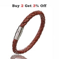 Genuine Leather Braided & Stainless Steel Magnetic Clasp Bracelet