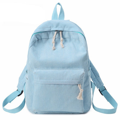 Soft Fabric Striped Corduroy Designer Teenage Girls School Backpack
