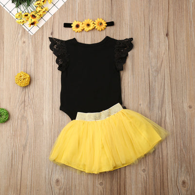 3Pcs Baby Girl  Lace Ruffle Sleeveless Romper Set