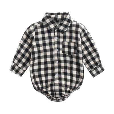 Newborn Baby Boys Bodysuits Fashion Plaid Long Sleeve