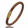 Genuine Leather Braided & Stainless Steel Magnetic Clasp Bracelet