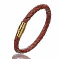 Genuine Leather Braided & Stainless Steel Magnetic Clasp Bracelet