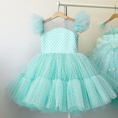 Girls Formal Shiny Bow Mesh Christmas Princess Dress