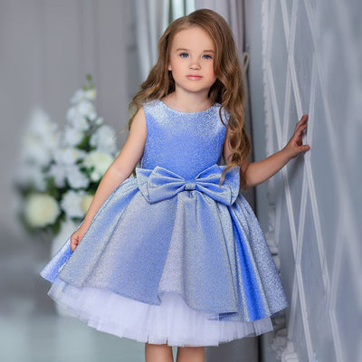 Girls Formal Shiny Bow Mesh Christmas Princess Dress