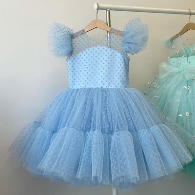 Girls Formal Shiny Bow Mesh Christmas Princess Dress
