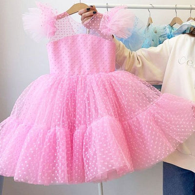 Girls Formal Shiny Bow Mesh Christmas Princess Dress