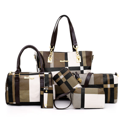 New 6 PCS Luxury Plaid Colours Handbags Set