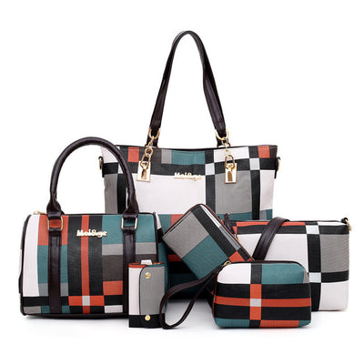 New 6 PCS Luxury Plaid Colours Handbags Set