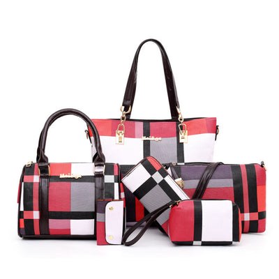 New 6 PCS Luxury Plaid Colours Handbags Set