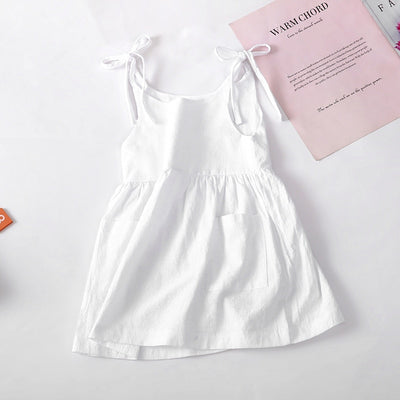 Summer Sleeveless Cotton Kids Beach Dress with Pocket