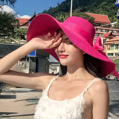 Classic Bowknot Summer Folding Straw Holiday  Sun Hat