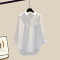 New Wide Leg Trousers White Shirt Wave Bra Vest 3pcs Elegant Women's Tracksuits