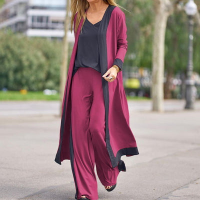 Stylish Cardigan Coat Sling Top Pants Homewear Set (3Pc) Outfit