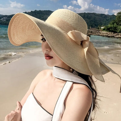 Classic Bowknot Summer Folding Straw Holiday  Sun Hat