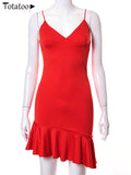 Elegant V Neck Ruffles Strap Sexy Sleeveless Bodycon Dress