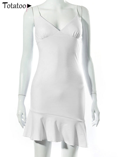Elegant V Neck Ruffles Strap Sexy Sleeveless Bodycon Dress