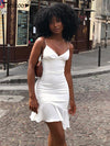 Elegant V Neck Ruffles Strap Sexy Sleeveless Bodycon Dress