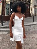 Elegant V Neck Ruffles Strap Sexy Sleeveless Bodycon Dress