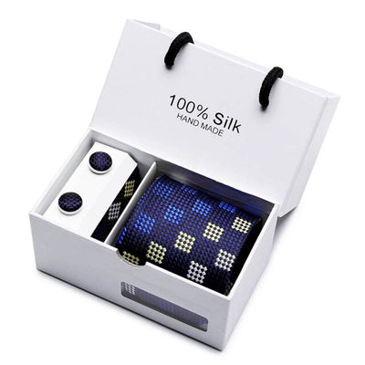 Tie Set With Gift Box Jacquard Woven gravata Silk Tie Hanky Cufflinks