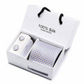 Tie Set With Gift Box Jacquard Woven gravata Silk Tie Hanky Cufflinks