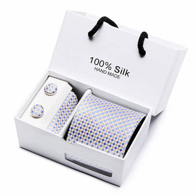 Tie Set With Gift Box Jacquard Woven gravata Silk Tie Hanky Cufflinks
