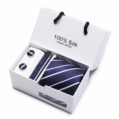 Tie Set With Gift Box Jacquard Woven gravata Silk Tie Hanky Cufflinks