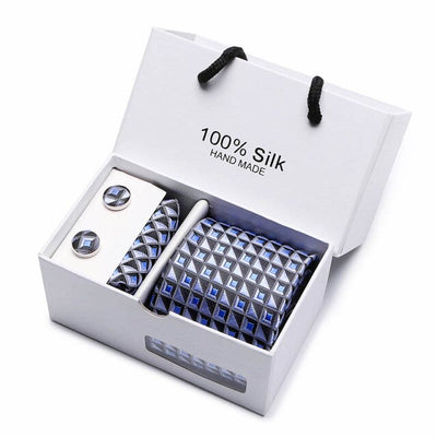 Tie Set With Gift Box Jacquard Woven gravata Silk Tie Hanky Cufflinks