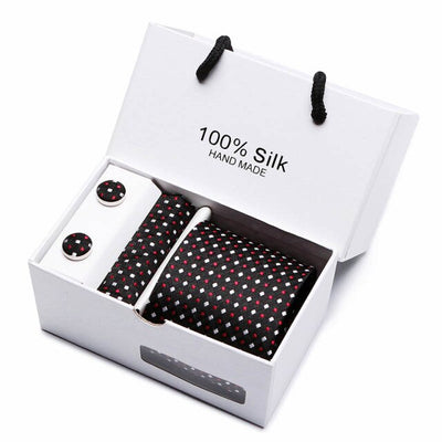 Tie Set With Gift Box Jacquard Woven gravata Silk Tie Hanky Cufflinks